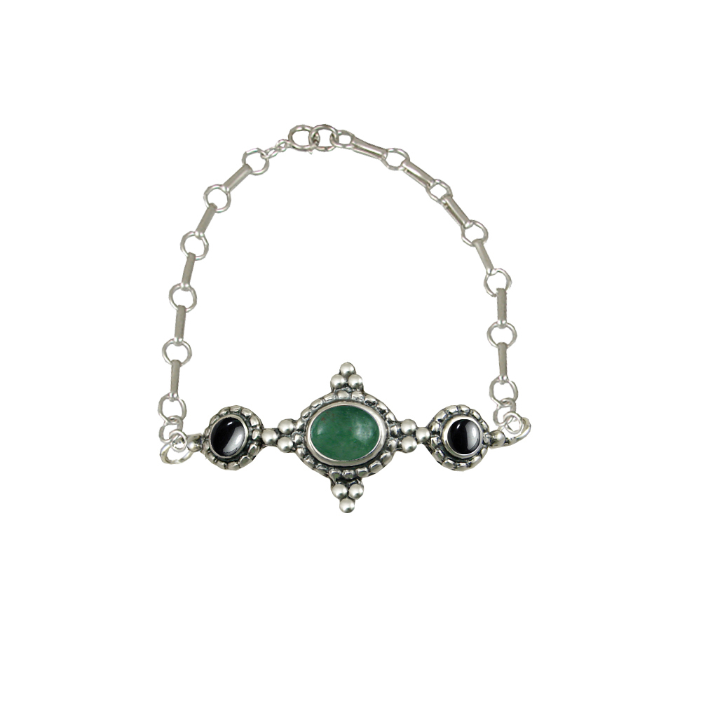 Sterling Silver Gemstone Adjustable Chain Bracelet With Jade And Hematite